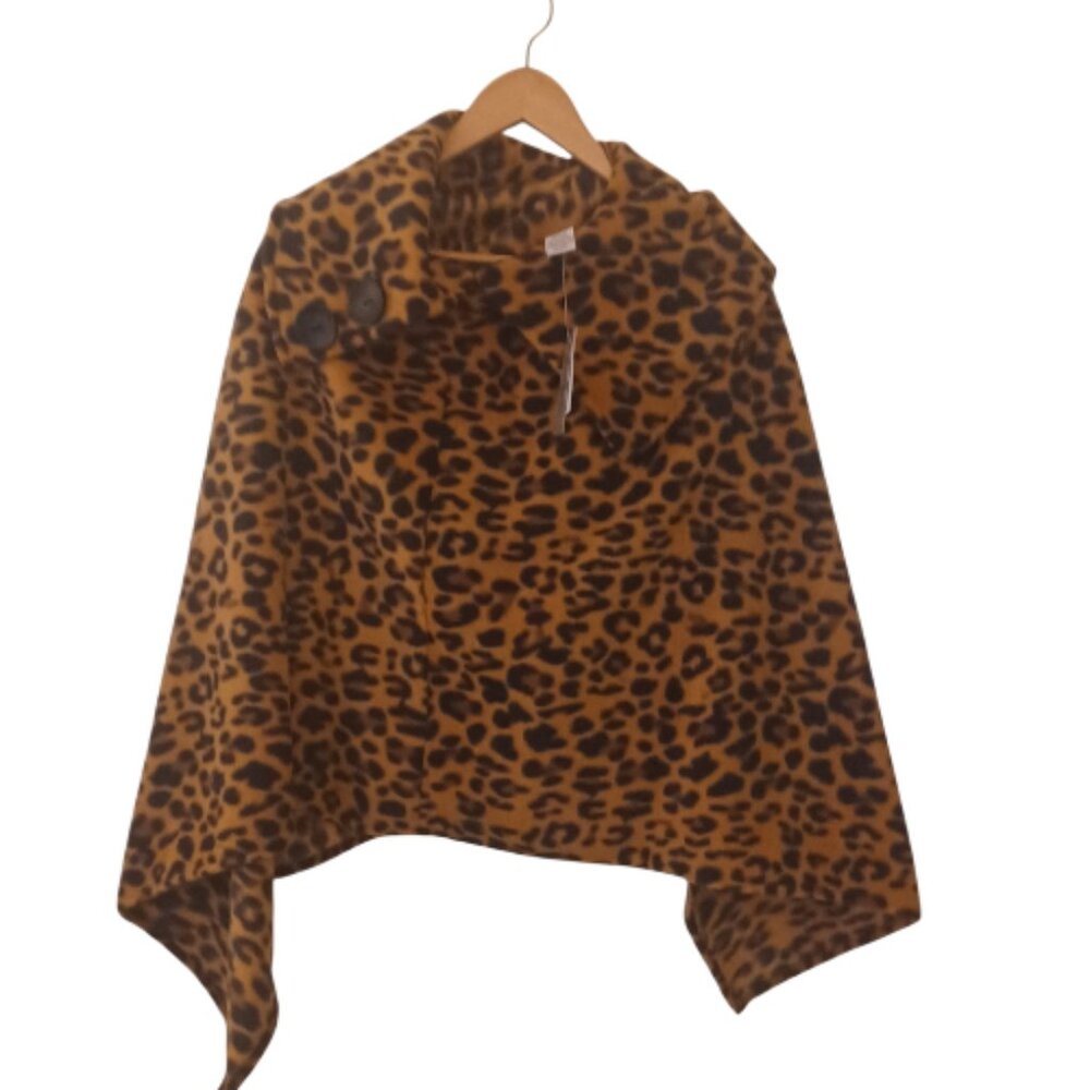 Le Moda Leopard Print Draped Flowing Caplet Shawl OS - Picture 2 of 7